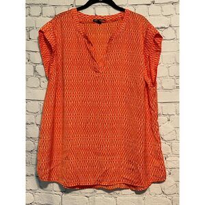Hilary Radley Women's Split Neck Sleeveless Blouse Orange Pattern Size XXL